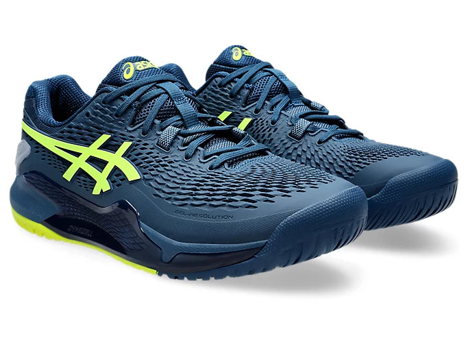 Asics Men s Gel Resolution 9 Hard Court WIDE 2E Mako Blue Safety Yell Prelli Tennis