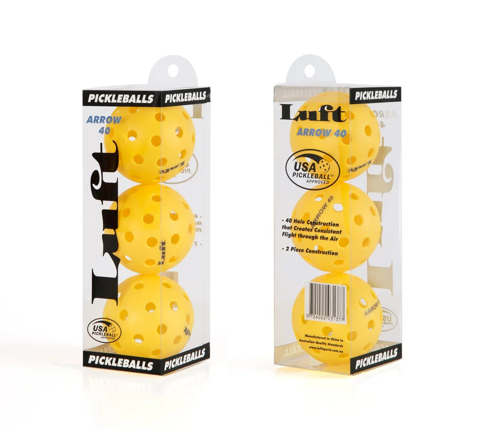 Luft Arrow 40 3pc Pickleballs (Yellow) Indoor/Outdoor